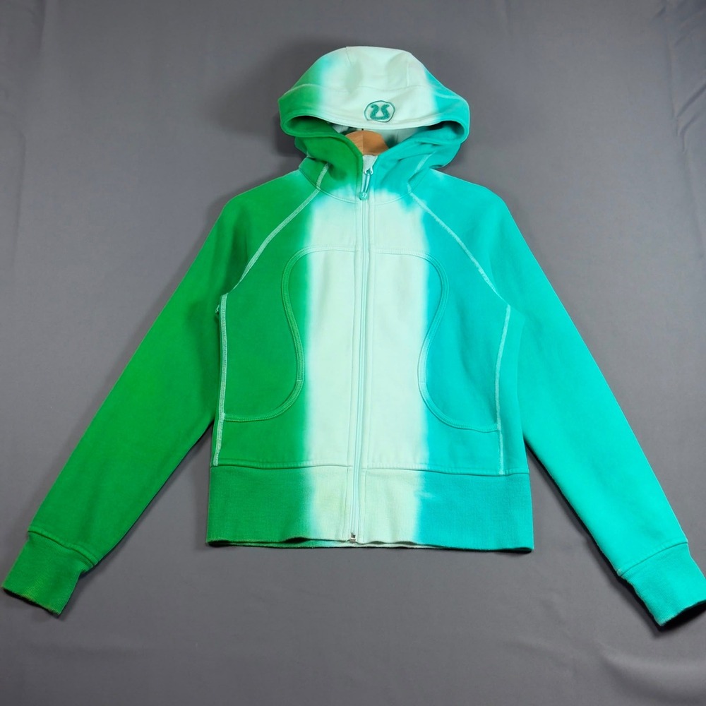 Lululemon Scuba Full Zip Hoodie Green Blue Tie Dye Fleece Womens Size 8